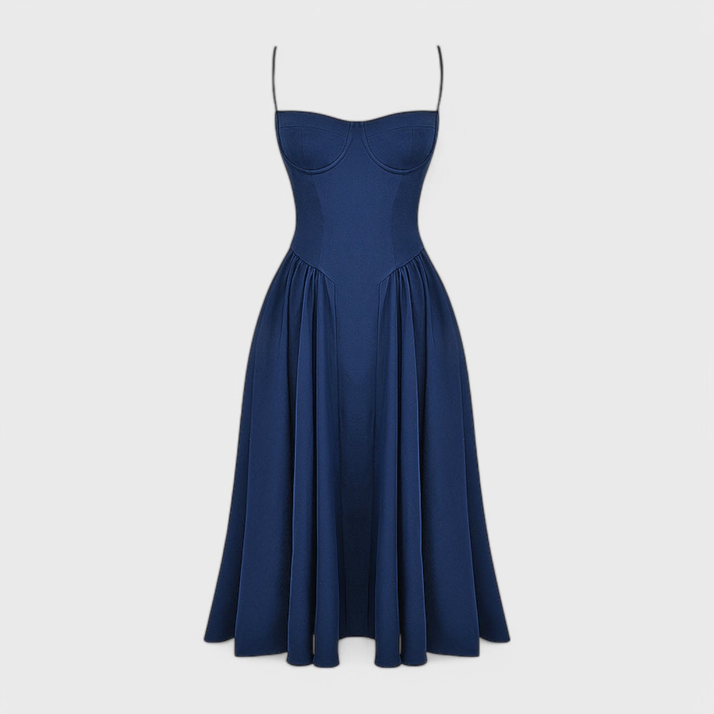 Midi Dress with Fitted Bodice and Flowing Skirt