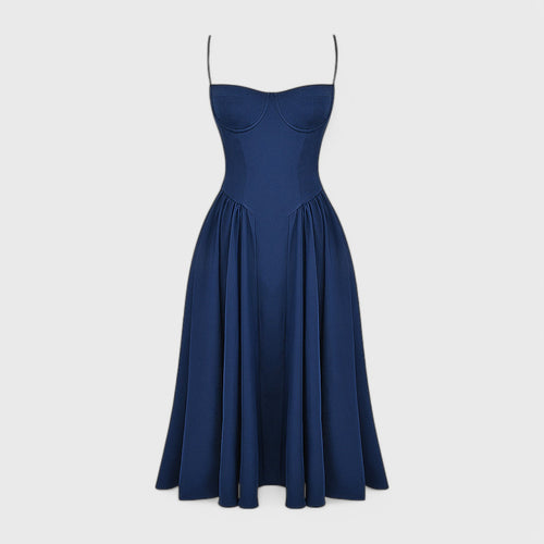 Midi Dress with Fitted Bodice and Flowing Skirt