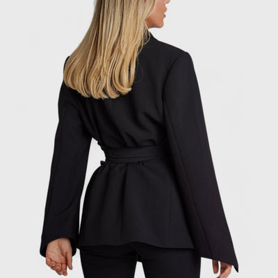 Blazer dress with waistband and lapel collar