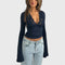Long sleeve top with lace details and flared sleeves