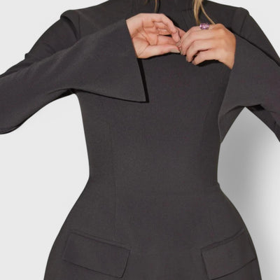 Short dress with long sleeves and a high neckline