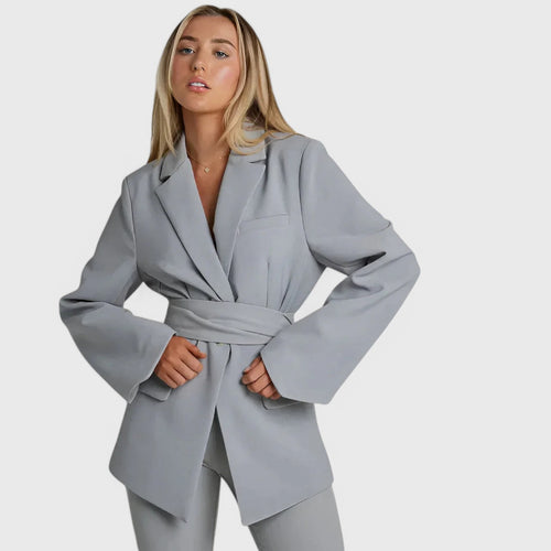 Blazer dress with lapel collar and waistband