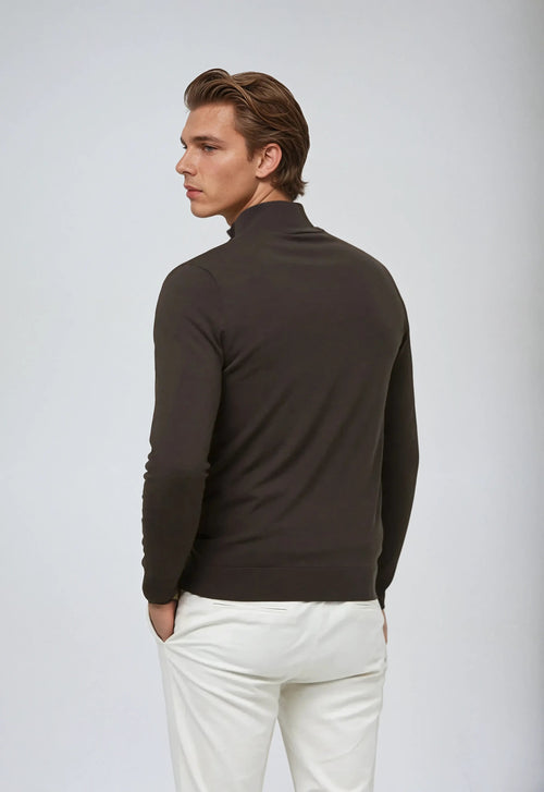 Essential Half Zip Sweater - Dark Brown