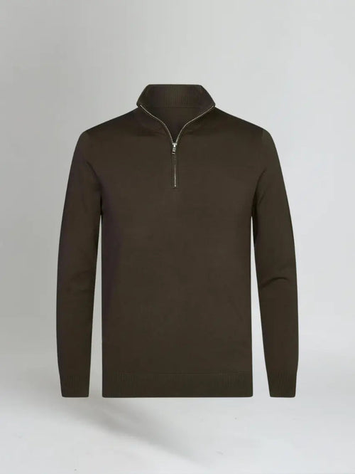 Essential Half Zip Sweater - Dark Brown