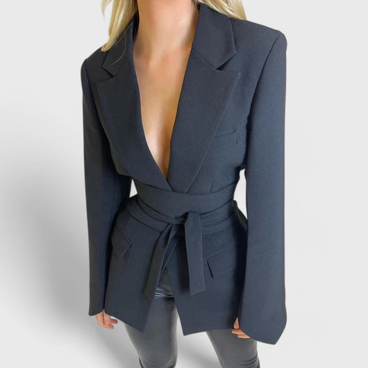Blazer dress with waistband and lapel collar