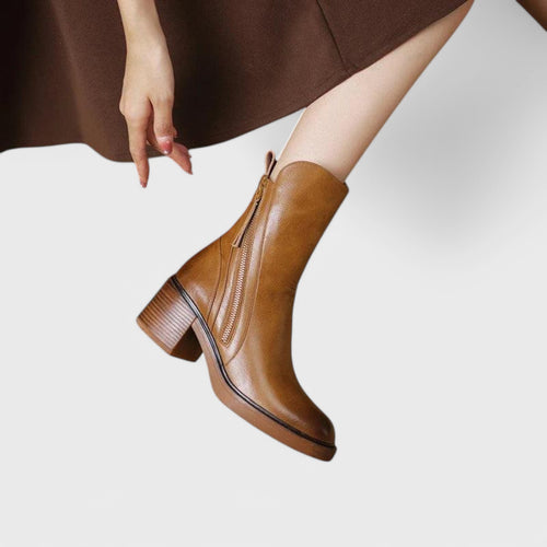 Ankle boots with zipper and block heel