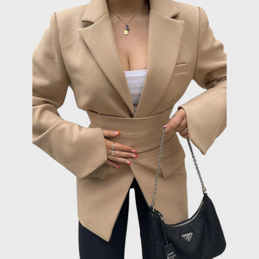 Blazer dress with waistband and lapel collar