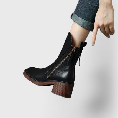 Ankle boots with zipper and block heel