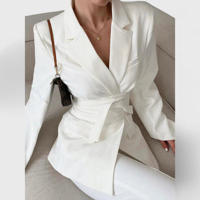 Blazer dress with waistband and lapel collar