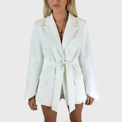 Blazer dress with lapel collar and waistband