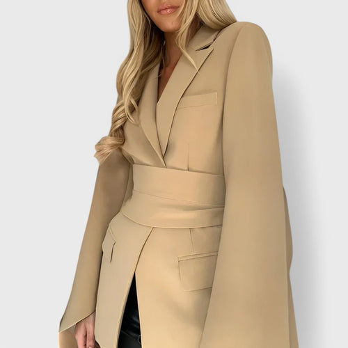 Blazer dress with lapel collar and waistband