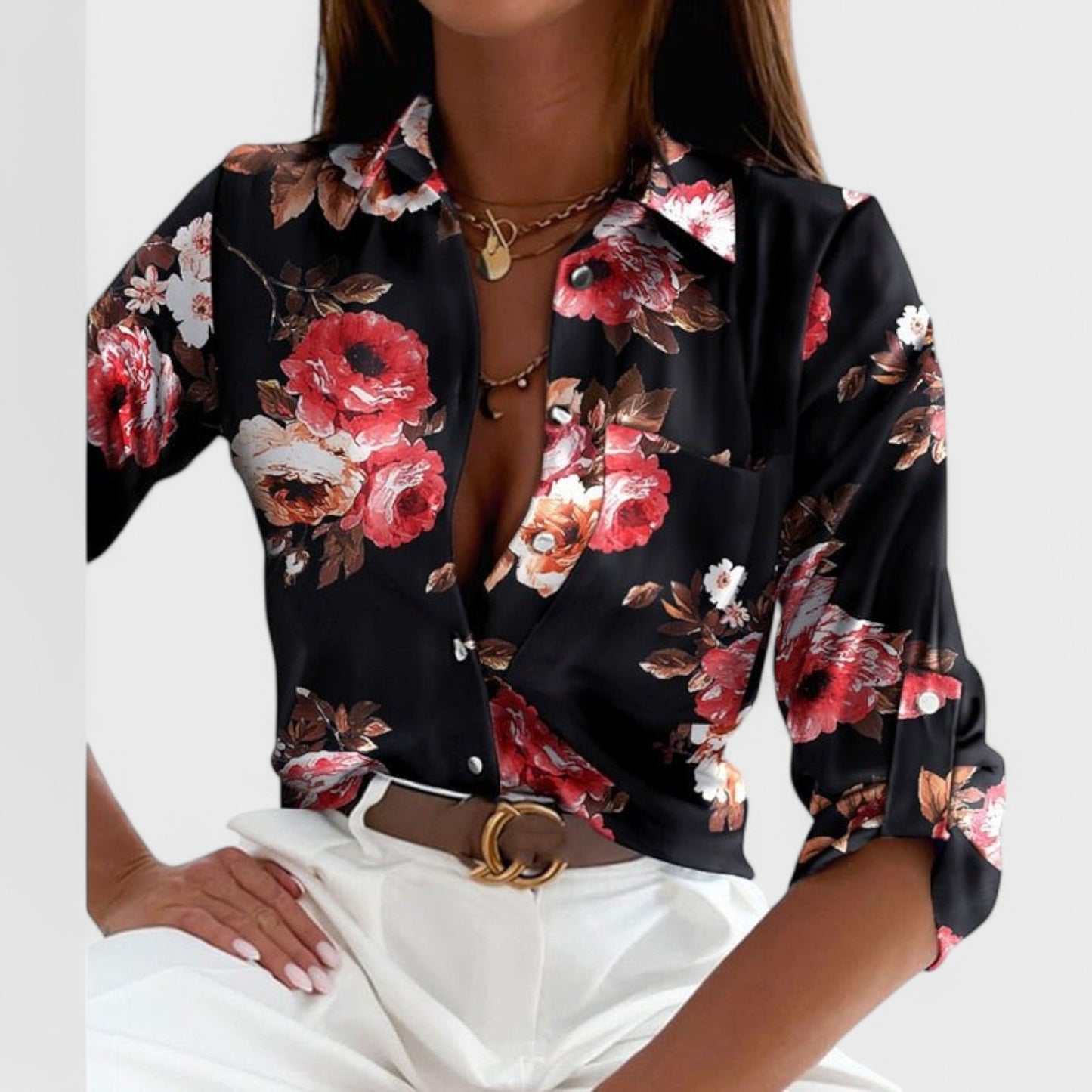 Blouse met overhemdkraag, knoopsluiting en patroon